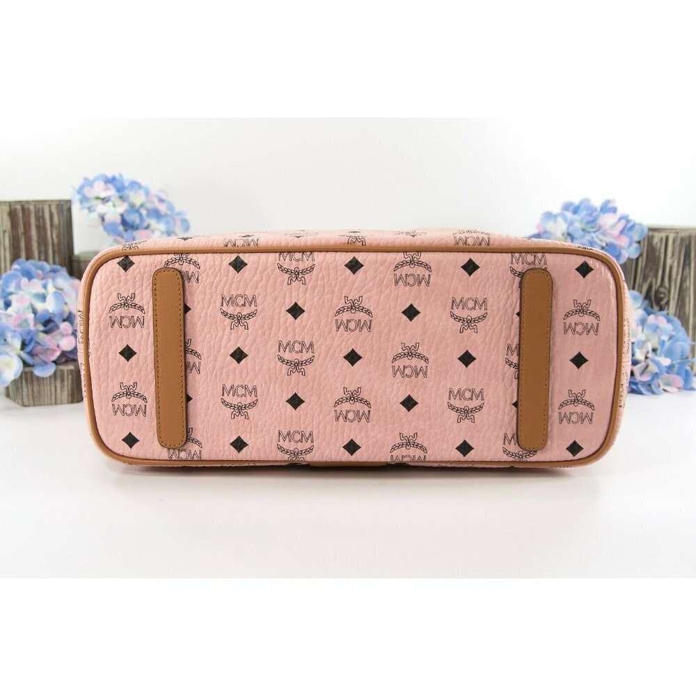 MCM Anya Baby Pink Visetos Logo Stripe Large Tote Bag NWT - Picture 4 of 10